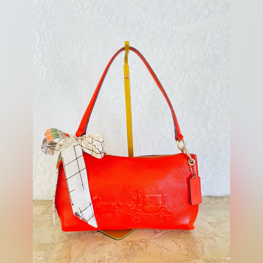 Coach Horse carriage burn orange Red Leather small bag